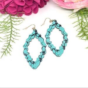 NEW⚜️ORNATE Turquoise Embossed Wooden Earrings